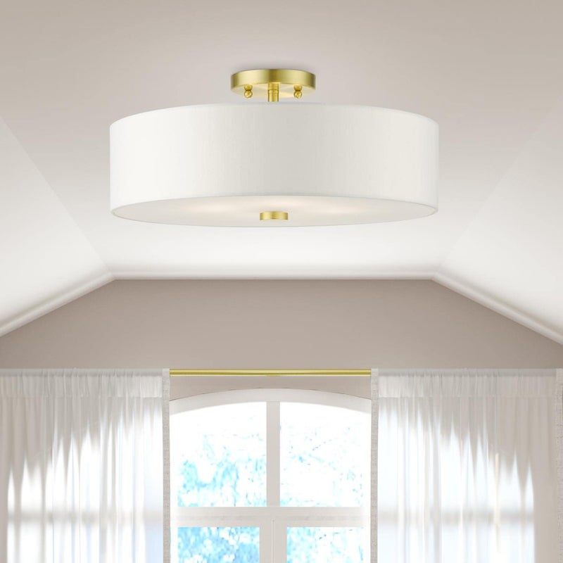 Livex Lighting 51055-12 Meridian Collection 4-Light Semi Flush Mount Ceiling Light with Off-White Hardback Fabric Shade, Satin Brass, 18 x 18 x 8.13 - Image 4